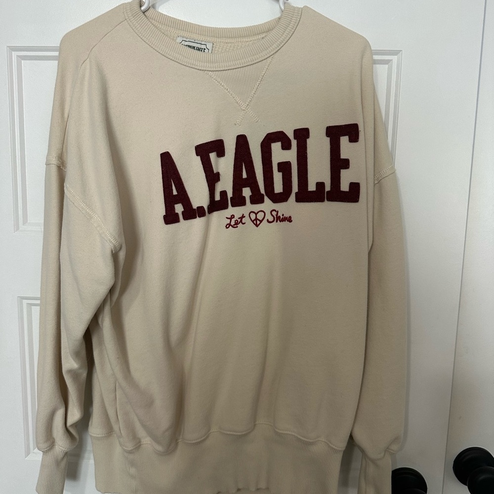 American Eagle Cream Sweatshirt with Forest Green Logo